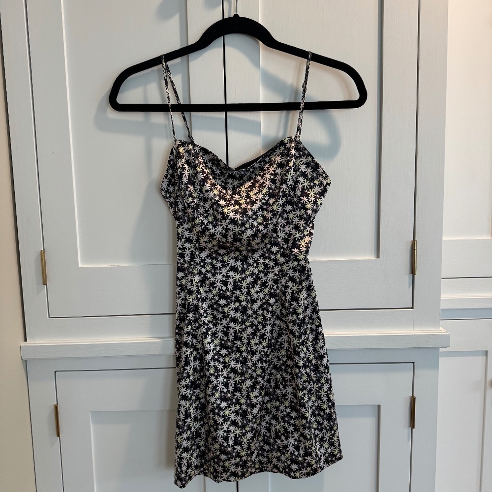 Sunday Best Black Dress with White & Lime Green Flowers, Size 0